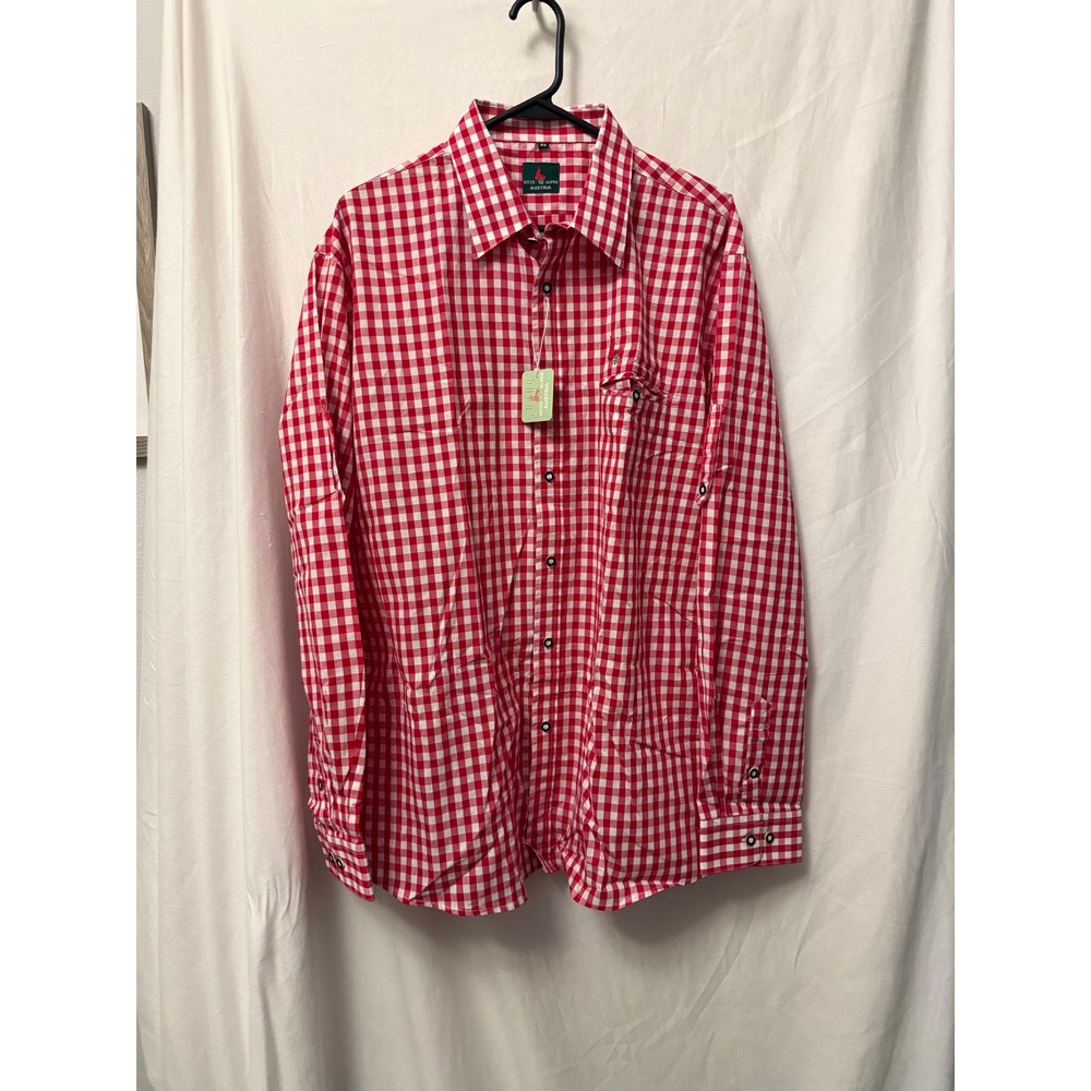 Kitzo Alpen Austria Mens Red White Gingham Button European Shirt Size 43 NEW
